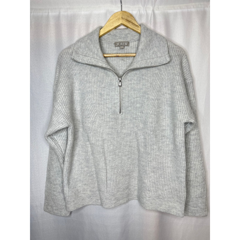 NWOT J Crew Chunky Ribbed Alpaca Merino 1/4 Zip Sweater MEDIUM Minimalist